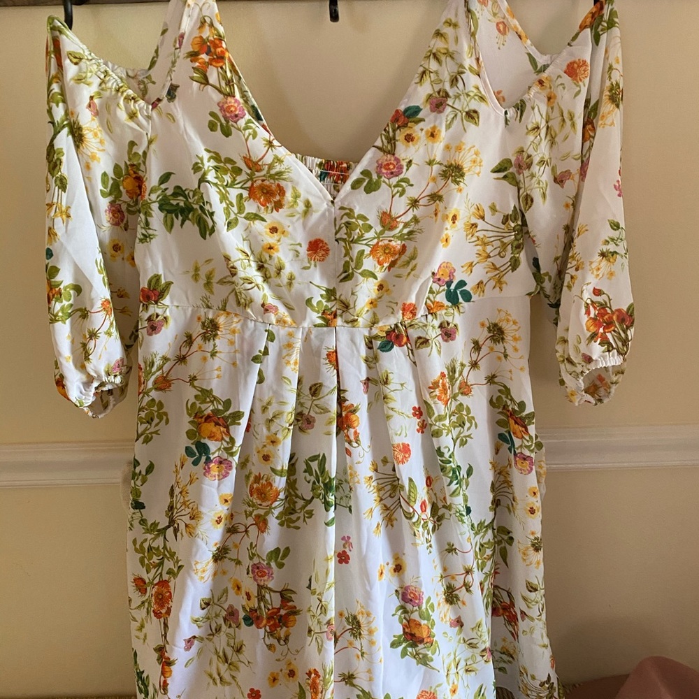 Beautiful knee length floral open shoulder dress